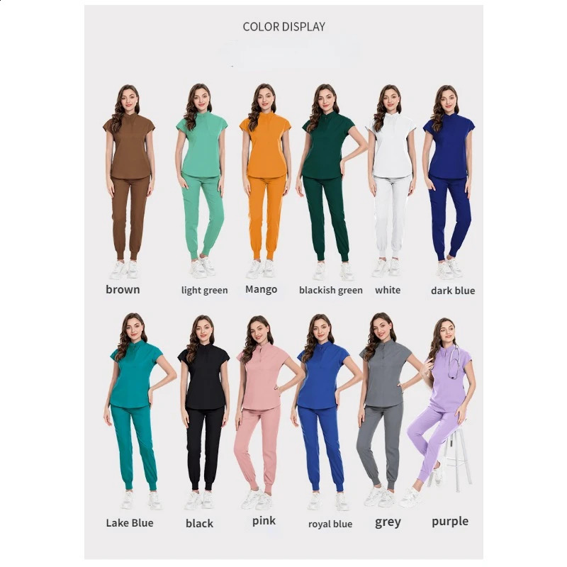 Topspant Uniform Surgery Scrubs Shirt Short Sleeve Pet Shop Doctor Nurse Nursing Uniform Set Women Workwear Scrub 241230