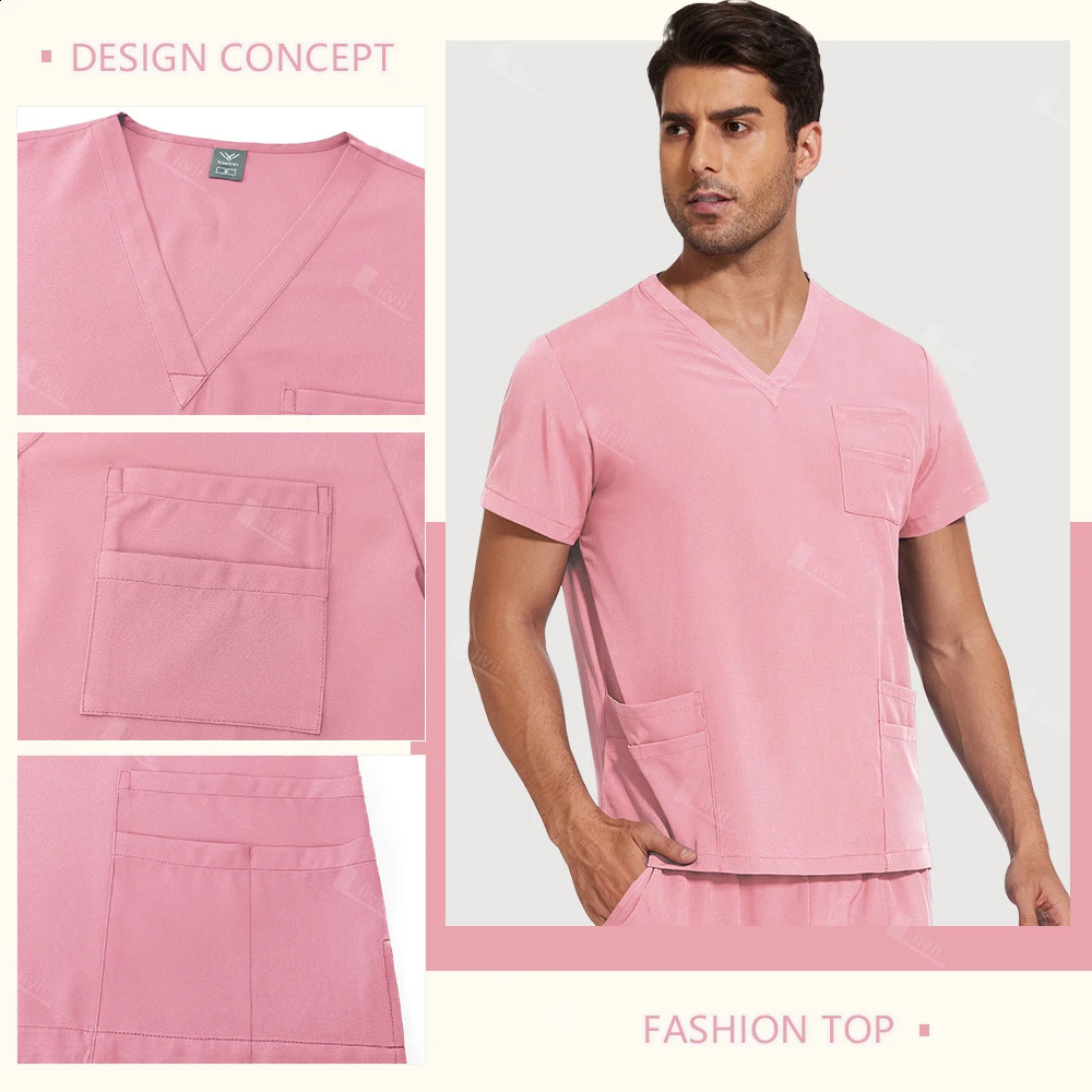 Uniforms Nurses T-Shirt Women Men Pants Doctor Set of Nursing Scrubs Suits Pet Grooming Clothes Spa Uniform 241230