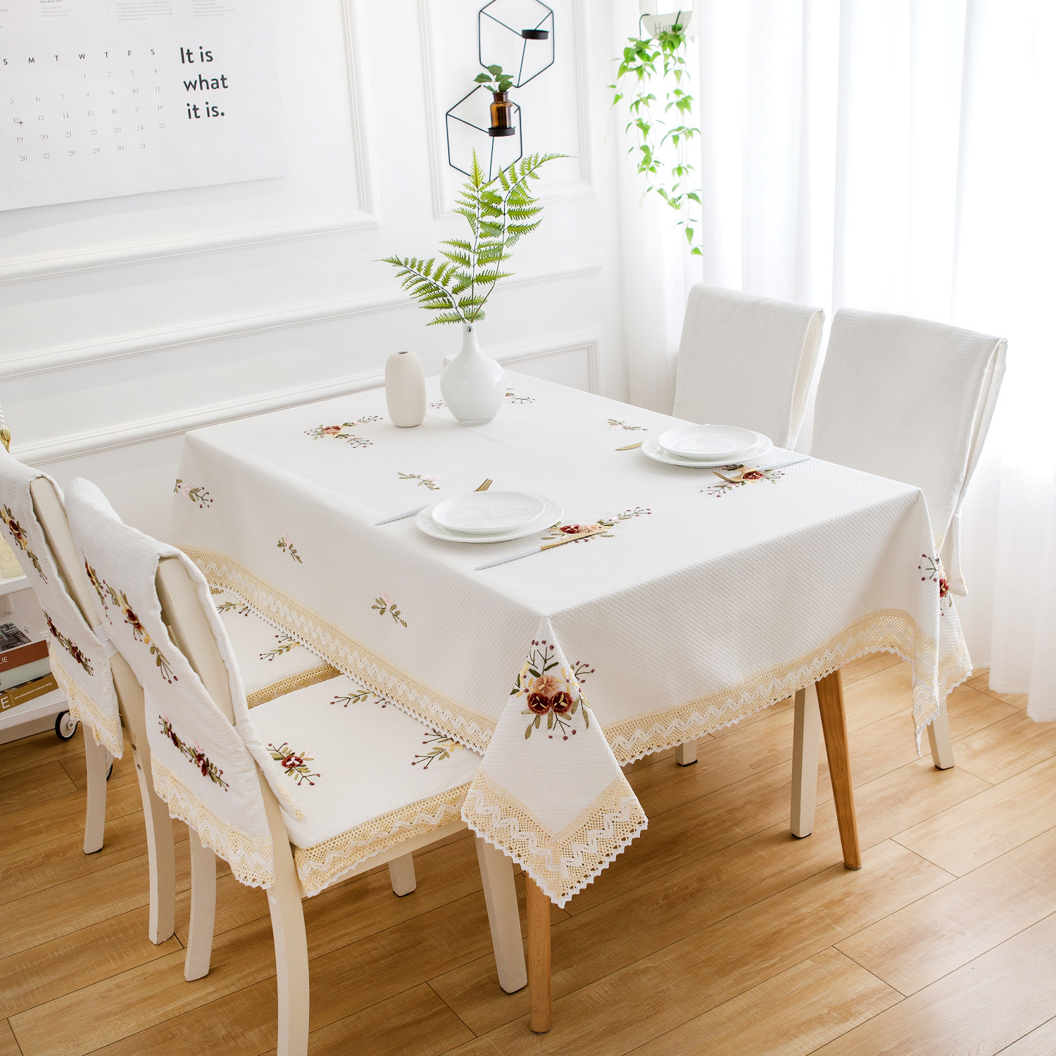 Ribbon Embroidered Dining Table Cloth Tablecloth Simple Round Rectangular Coffee Table Towel Square Cover Towel G-1