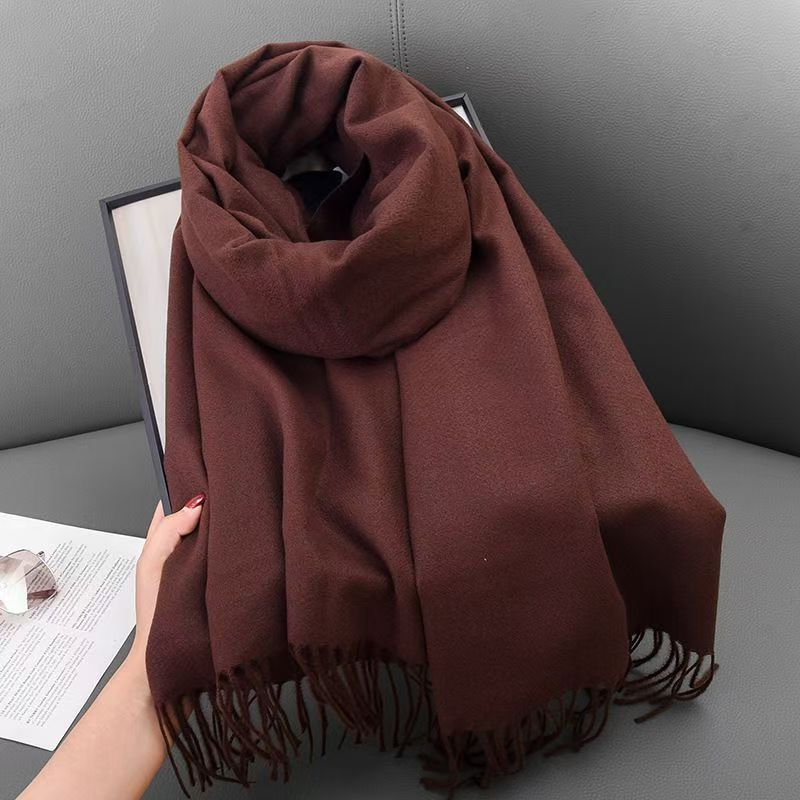 T046 scarf winter women's cashmere literary autumn and winter thick warm dual-use solid color Korean version fashion atmosphere scarf