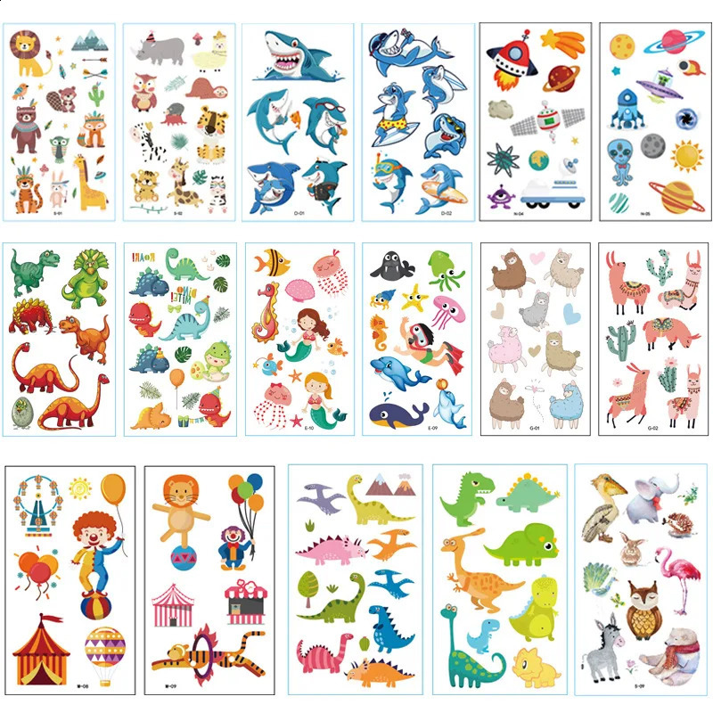10PCS Tattoos for Children Transfer Kids Mini Waterproof Festival Glitters Face Unicorn Animals Stickers 241230