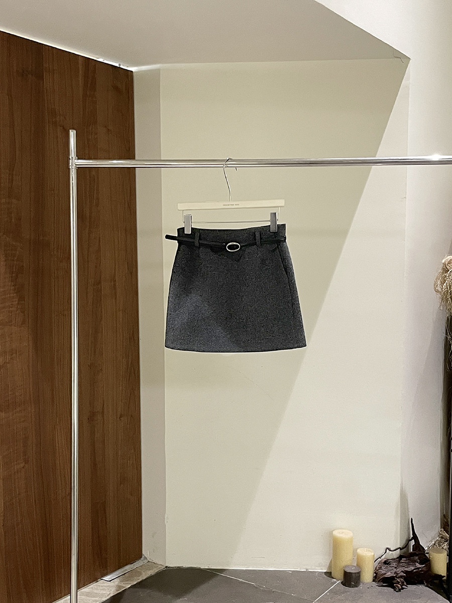 C185 woolen skirt with belt A-line lazy winter new style