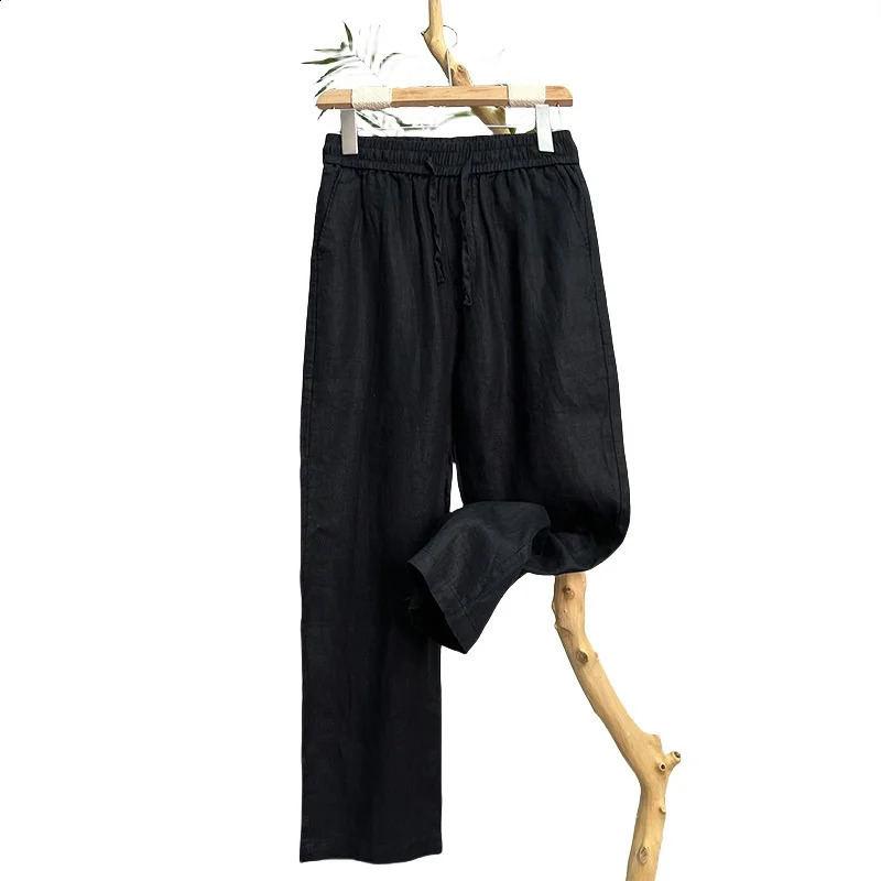 Linen Natural Pure Skin Breathable Summer Pure Color Fashion Linen Slim Fit Men Loose 100 Linen Straight Flax Casual Pants 241231m