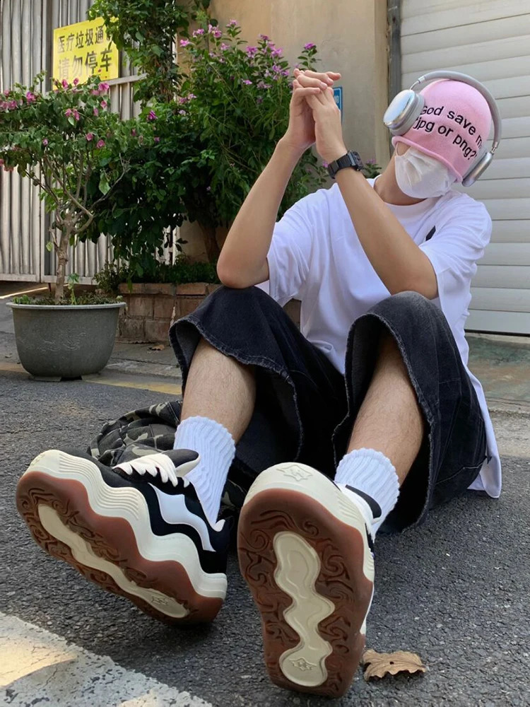 ReddaChic mens low waist wide leg Jorts tight jeans loose casual denim shorts Y2k pants Harajuku retro hip-hop clothing 241231