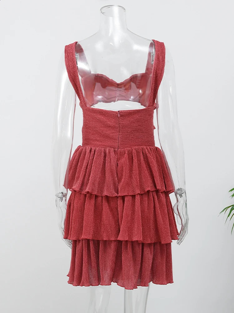 Hollow starfish sequin ultra-thin dress for women sleeveless and pleated hem mini vest fashionable club party holiday dress 241231