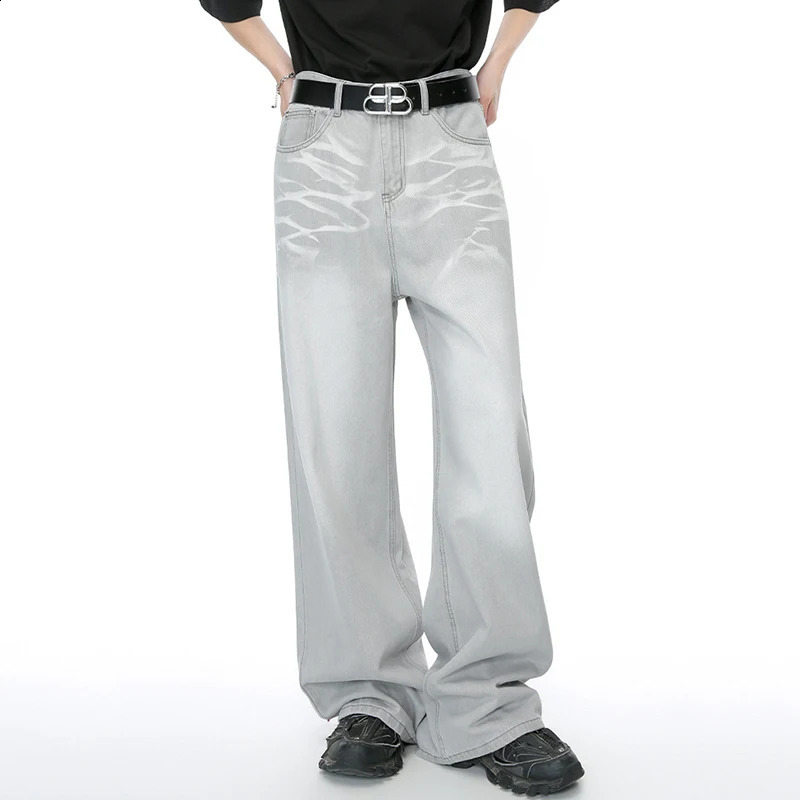 IEFB Straight Male Jeans Vintage Mens Denim Pants Tie-dyed Wide Leg Trousers 2024 Spring Stylish Men Clothing 9C4276 241224