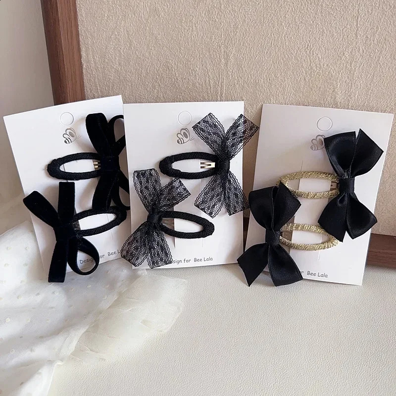 2pcsset Black Color Elegant Princess Hair Clip for Kids Retro Lace Bow Toddlers BB Sweet Headwear Accrssories 241230z