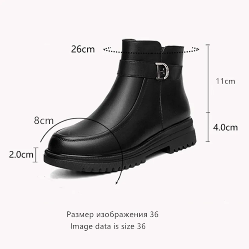 AIYUQI Women's Snow Boots Genuine Leather Winter Mom Boots Anti Slip Large Size Natural Wool Women's Ankle Boots