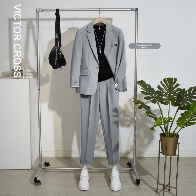 Spring Summer Casual Suits Mens Loosefit Lightweight Chic Korean Style Trendy Westernstyle Clothes Jacket 241223