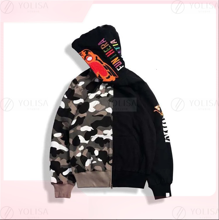 Bapehoode High Quality Mens Full Zip Up Shark Hoodie Camo Jacket Tie Dye Camouflage Embroidery Hood Jacket Y2k Streetwear Tracksuit Coat Womens Sweatshirt Hoody 720