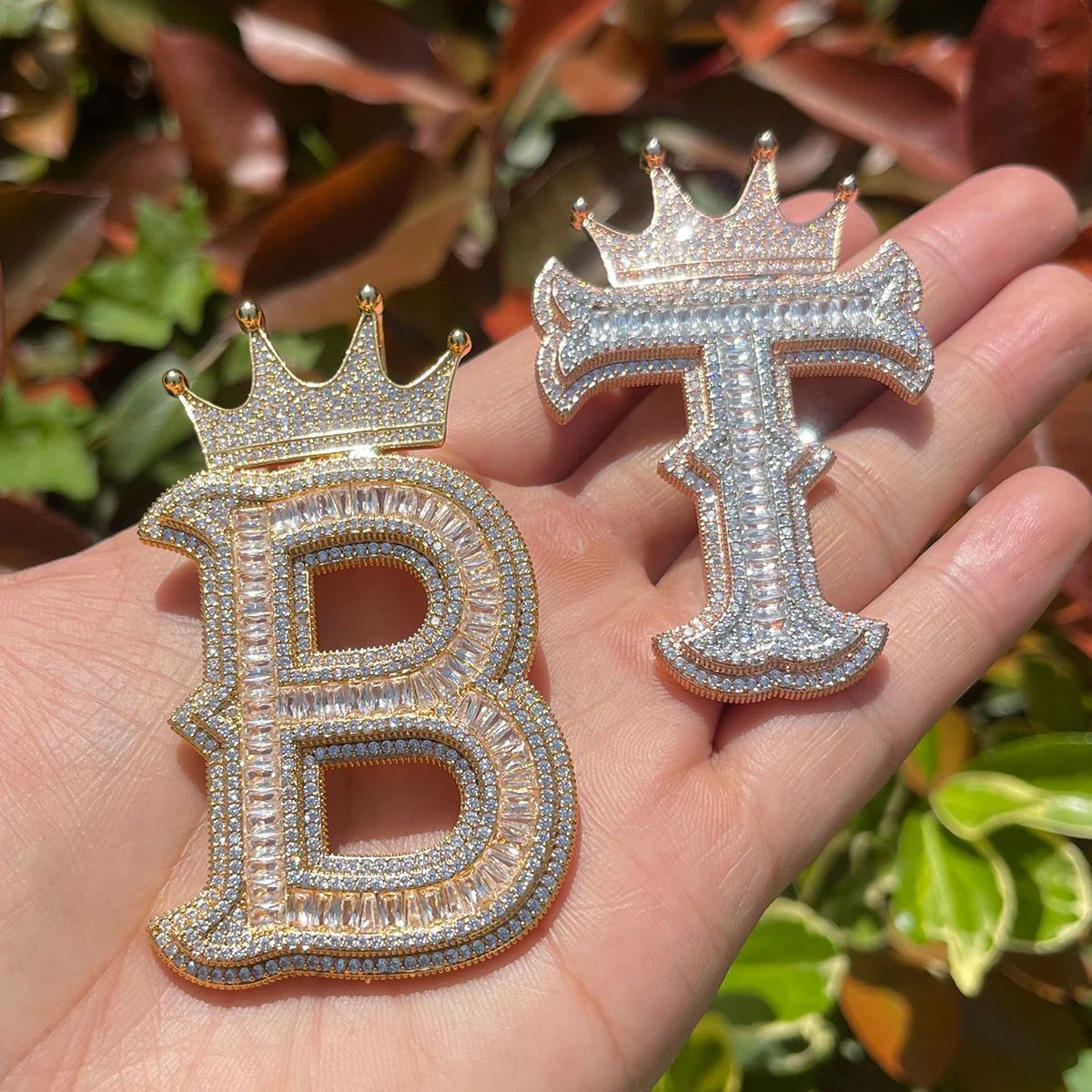 Hip Hop DIY Custom A-Z Name Initials Letters Pendant Necklace Crown Clasp Jewelry with Rope Chain