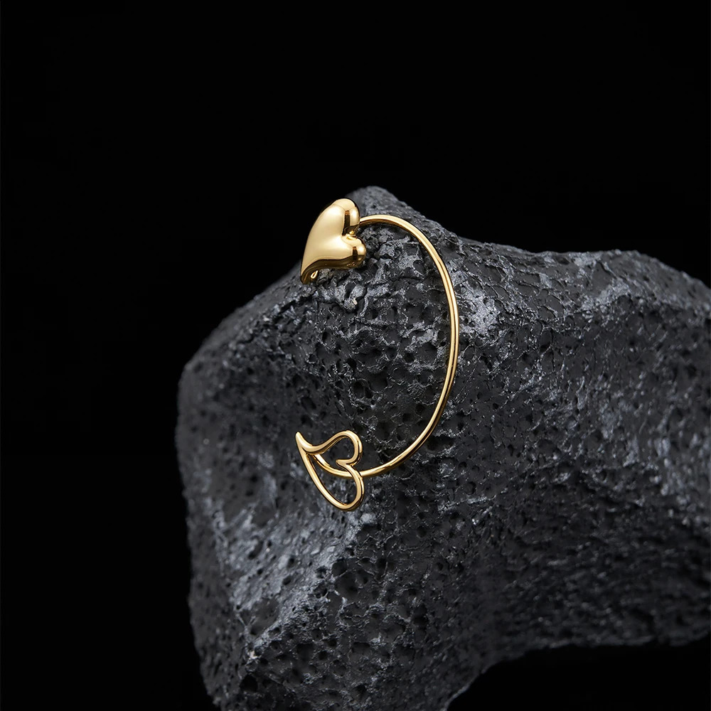ENFASHION Heart Ear Clip For Women Aretes De Mujer Cuff 18K Pated Gold Color Fashion Jewelry Everydaywear Office E231457G 241225