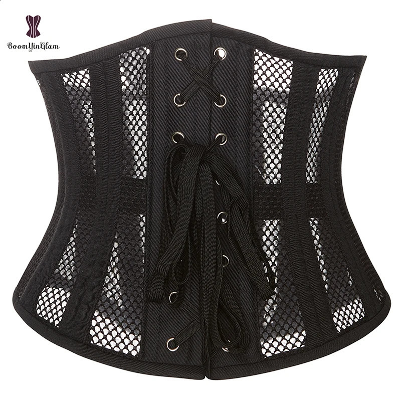 Front 4 Busk Closure Korset Women Hourglass 24 Spiral Steel Bone Underbust Corset Mesh Waist Trainer Bustier Plus Size XXS-6XL 241231