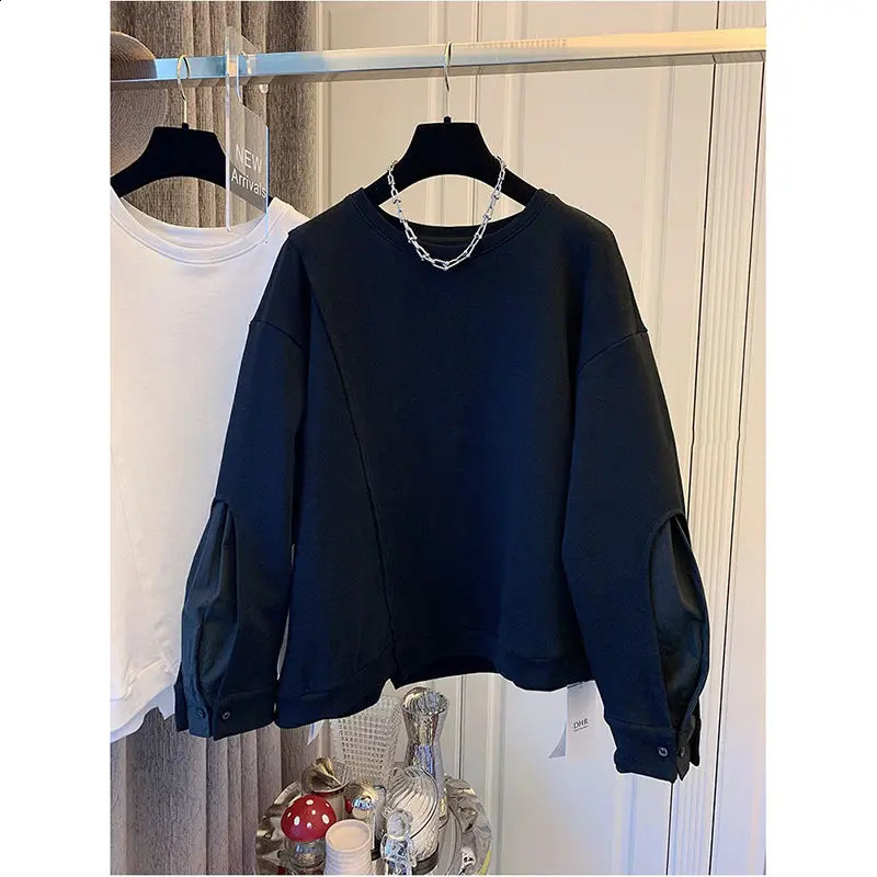 Spring Autumn Solid Color Round Neck Long Sleeve Sweatshirt Fashion Casual Loose Pullovers Cotton Elegant Chic Tops 241223