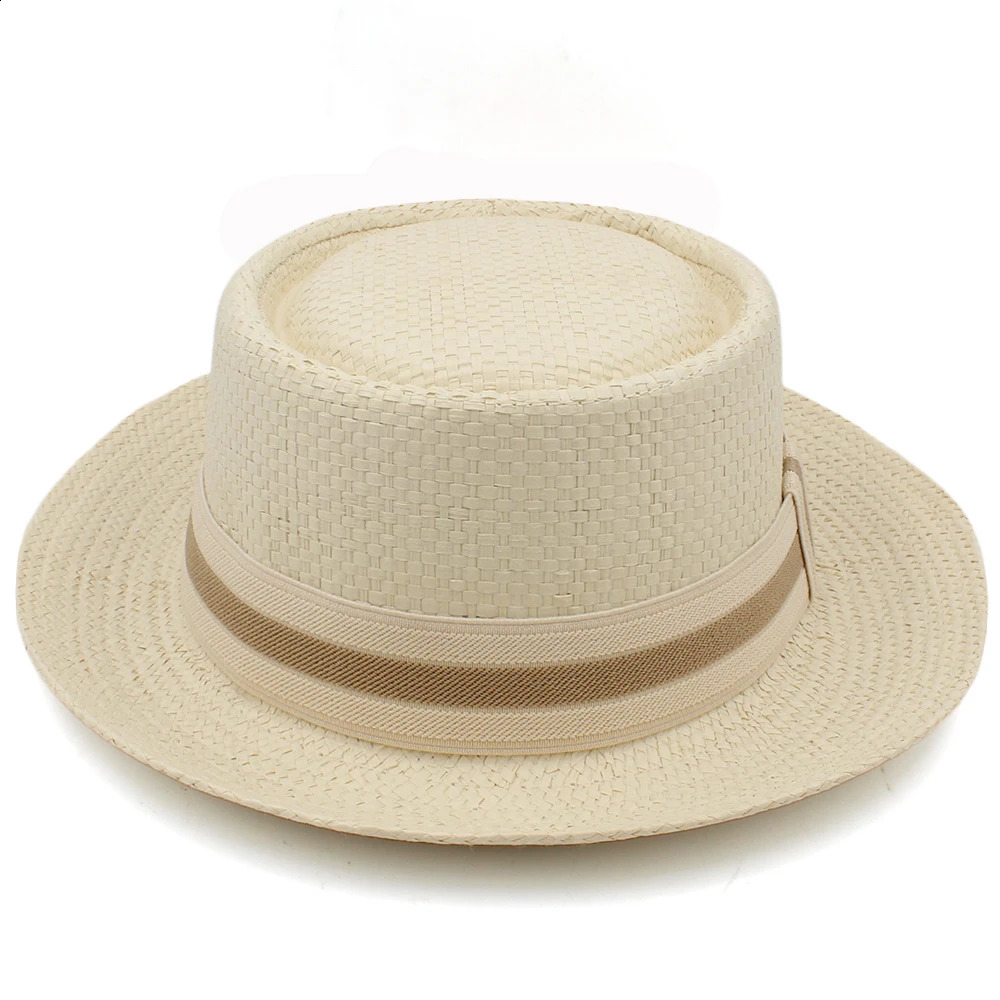 Lager Size Adjustable US 7 1/2-7 5/8 UK L-XL Men Women Straw Pork Pie Hats Summer Sunhat Boater Cap Sailor Sombrero Beach Fedora 241231