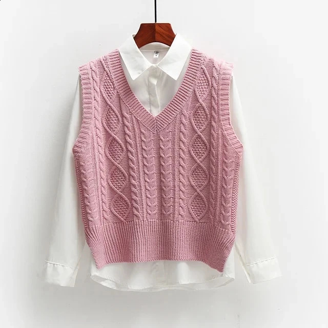 Korean Style Fashion Women Sweater Vest 2024 Spring Fall Sleeveless Knitted V Neck Pullovers Female Jumper Top Outerwear 241231m