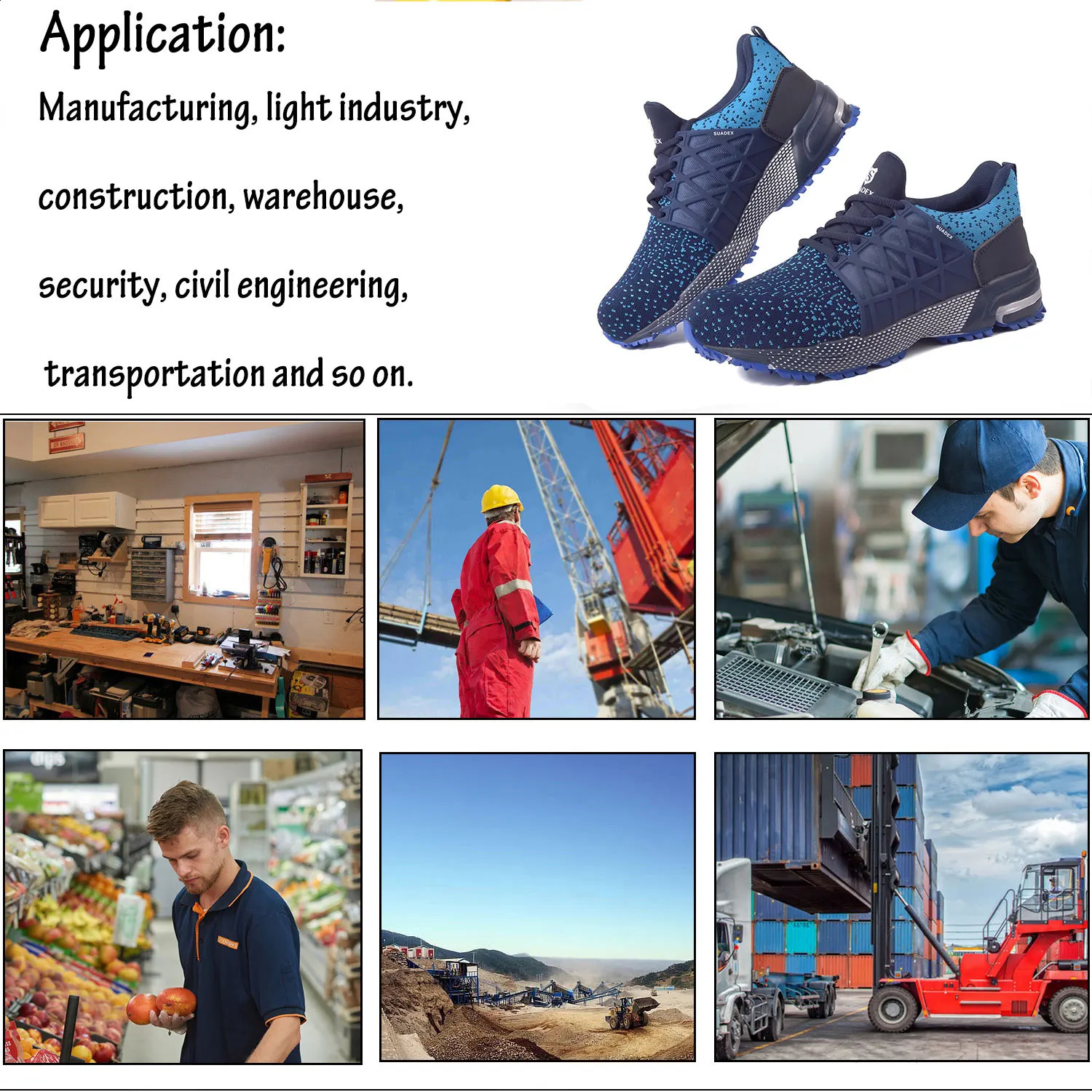 SUADEX Work Shoes Breathable Upper Steel Toe Boots Antismashing Safety For Men Women Sneaker EUR Size 3748 241225