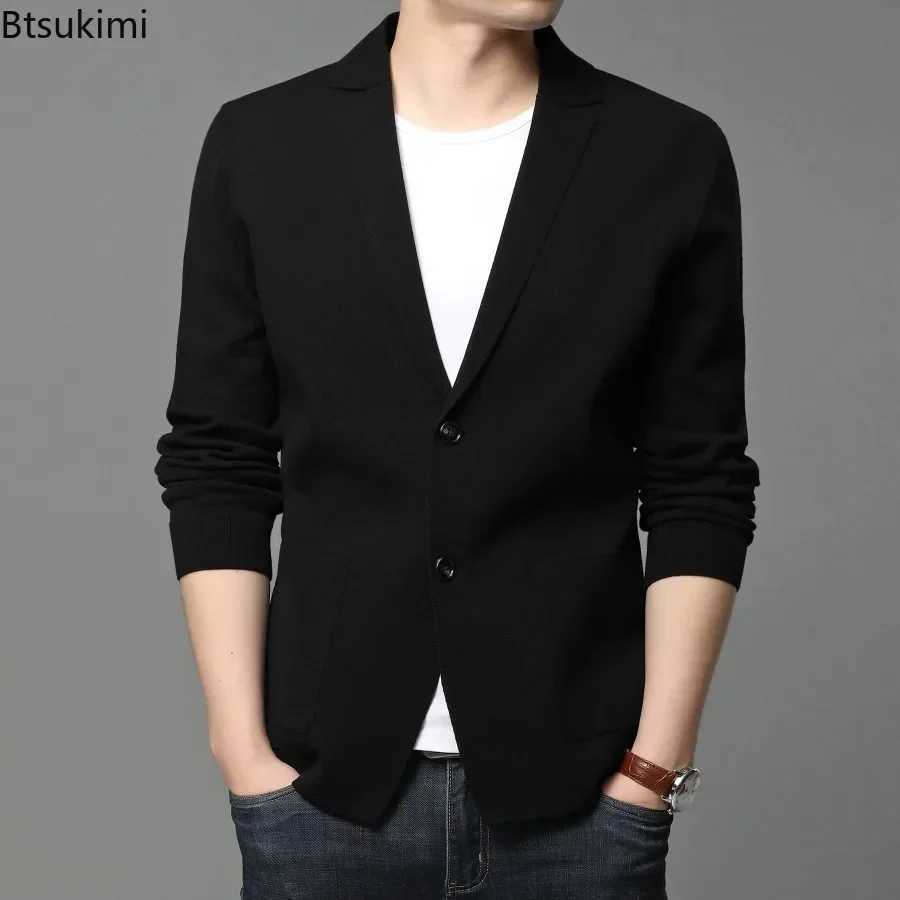 High Quality Casual Business Fashion Set Jacket 2025 Mens Knitted Sweater Coat Pure Thin Open Knitted Sweater Elegant and Handsome Mens Clothing Sweat
