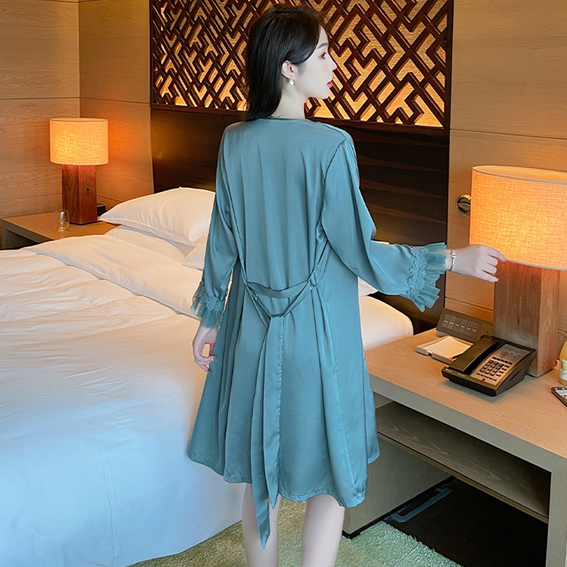 B613-Knitted striped pajamas home dress wholesale ladies short sleeve nightdress cotton female