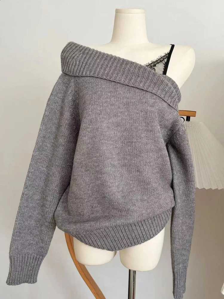 Winter womens Mori Girl Coquette two-piece knitted Korean shoulder 2000s retro long sleeved sweater Gyaru shoulder 241231