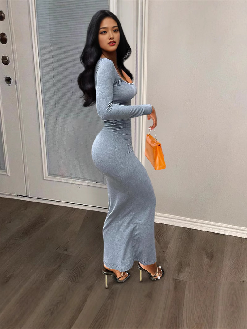 Womens Dress Autumn New Style Elegant Plain Color Slim Fit Hip Hugging Skirt