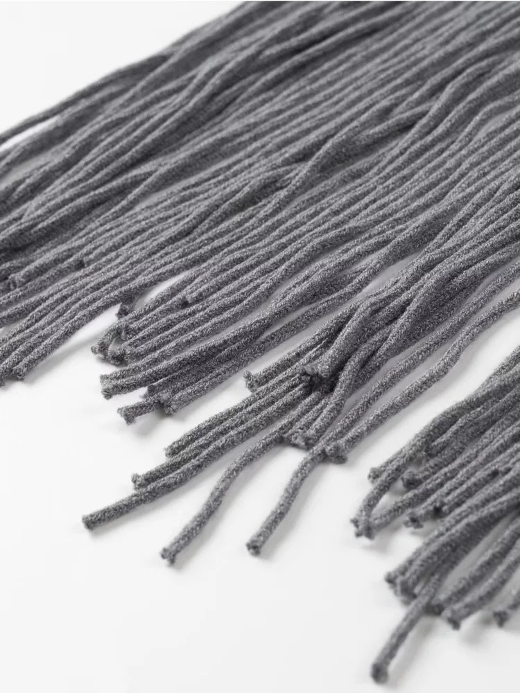 DEAT Fashion Womens Kitted Pullovers Stand Collar Loose Gray Patchwork Tassel Sweater Autumn2024 3WM1571 241231