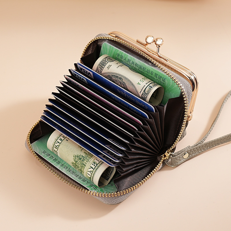 New Design Leather Card Bag Women's Fashion Portable Wrist Cowhide Credit Card Holder Change Bag