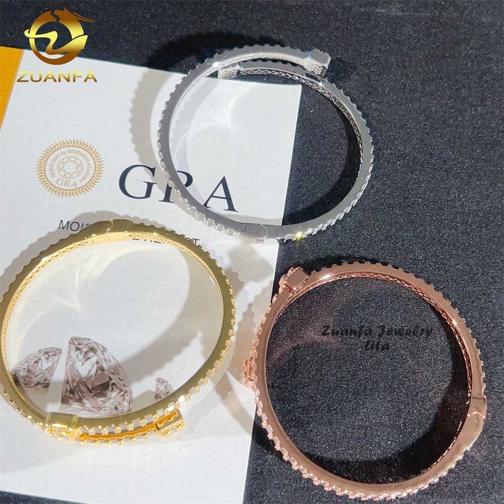 New Arrivals Iced Out Jewelry Hip Hop Custom Silver Baguette Moissanite Diamond Bracelet Bangle