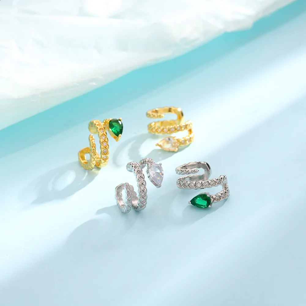 1PC Fashion Green Clip Earring Simple Snake Ear Cuff For Women Girl Jewelry Gift No Piercing Brincos Pendientes 241225