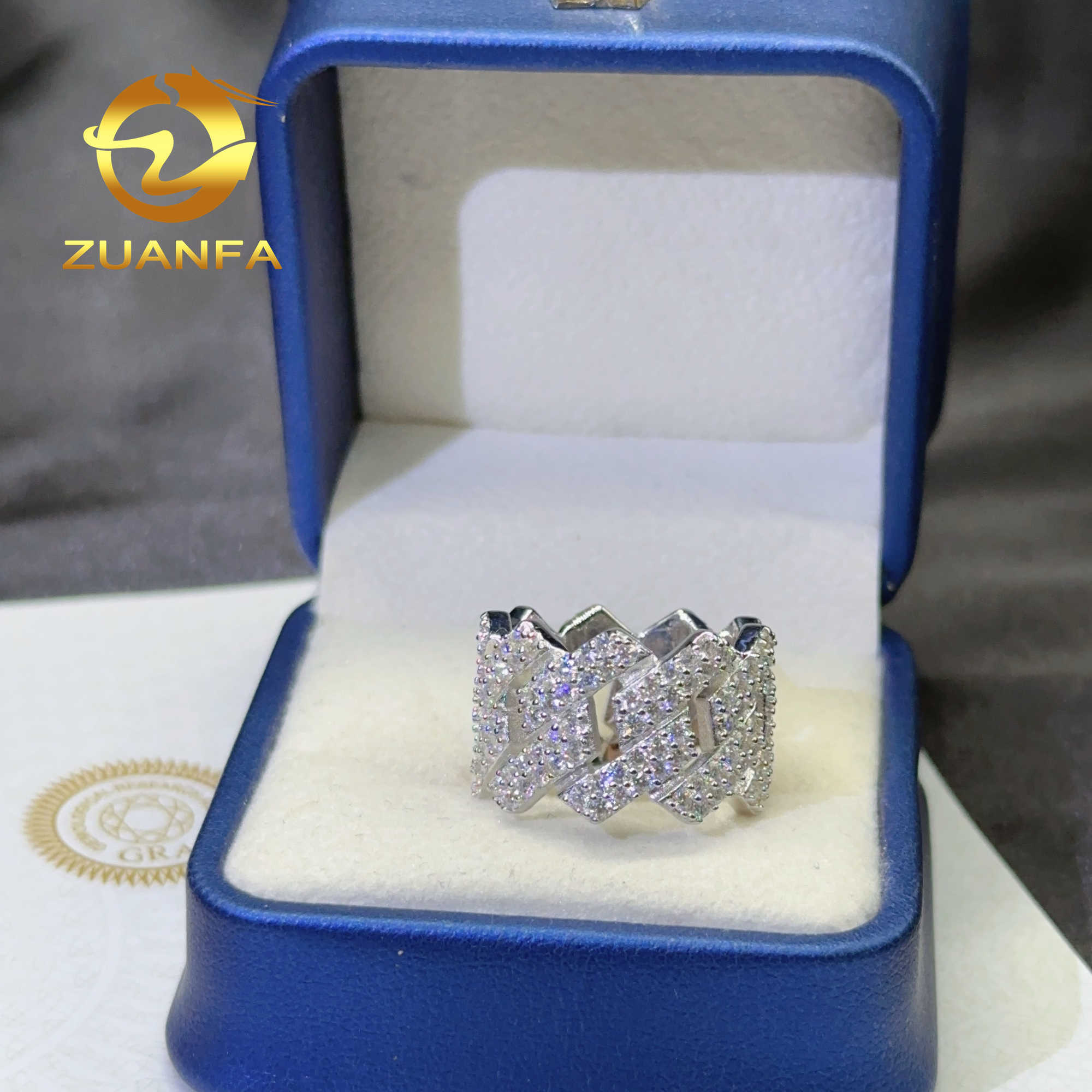 Zuanfa Jewelry moissanite rings 925 sterling silver Men Vvs1 Moissanite Hip hop ring Diamond Rings men