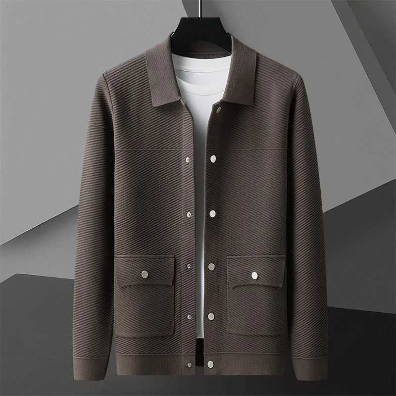 High Quality High end retro solid color knitted cardigan wool sweater mens autumn fashion lapel warm casual jacket luxury sweater T250102