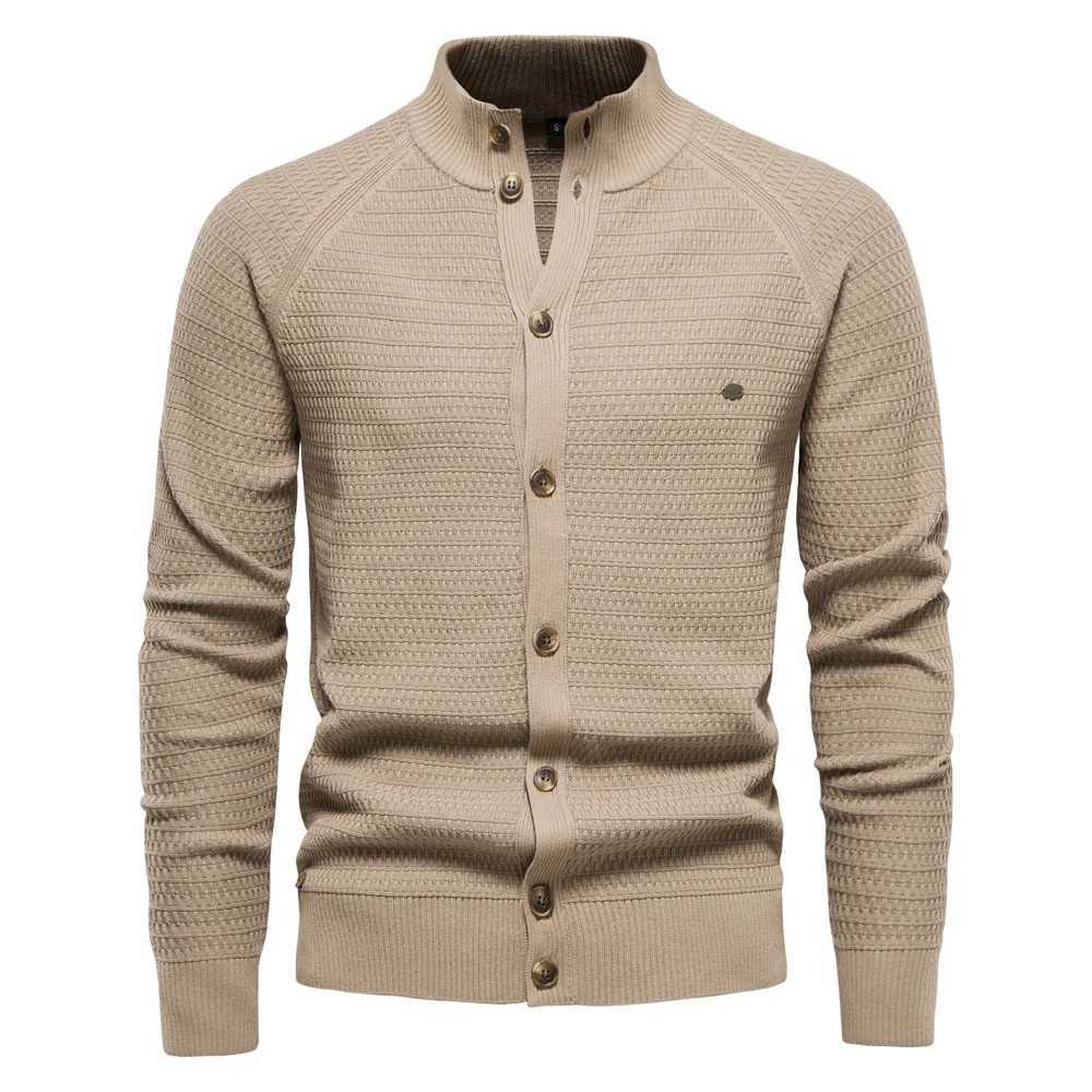 New Arrival Mens sweater cardigan wool sweater Spring and Autumn highquality mens clothing large solid color mens standing collar long sleeved knitted