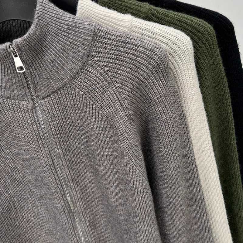 High Quality Zipper sweater jacket half turtle neck solid color mens knitted cardigan warm long sleeved sweater for autumn and winter T250102