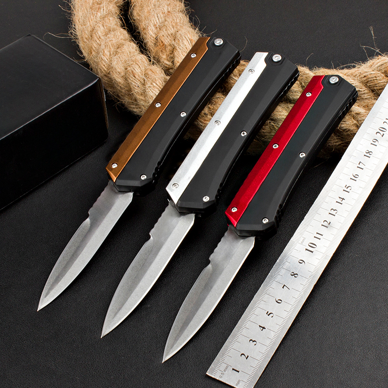Top Quality Tactical Knife 5Cr15Mov Double Edge Stone Wash Blade Two-tone Zn-al Alloy Handle 3-sided Switch EDC Pocket Knives With Nylon Bag