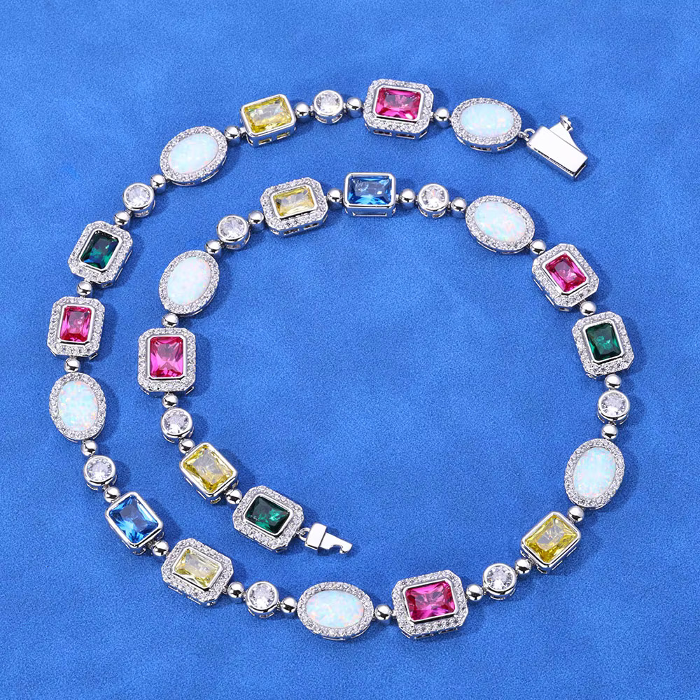 ESKEEM Fine Jewelry Sterg Sier Hip Hop VVS Moissanite Colorful Gemstone k Chain Necklace for Men Women Gift