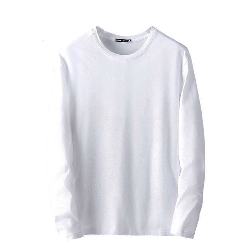 Mens T-shirt mens long sleeved base shirt versatile interior autumn clothes white solid color T-shirt autumn clothes round neck casual top