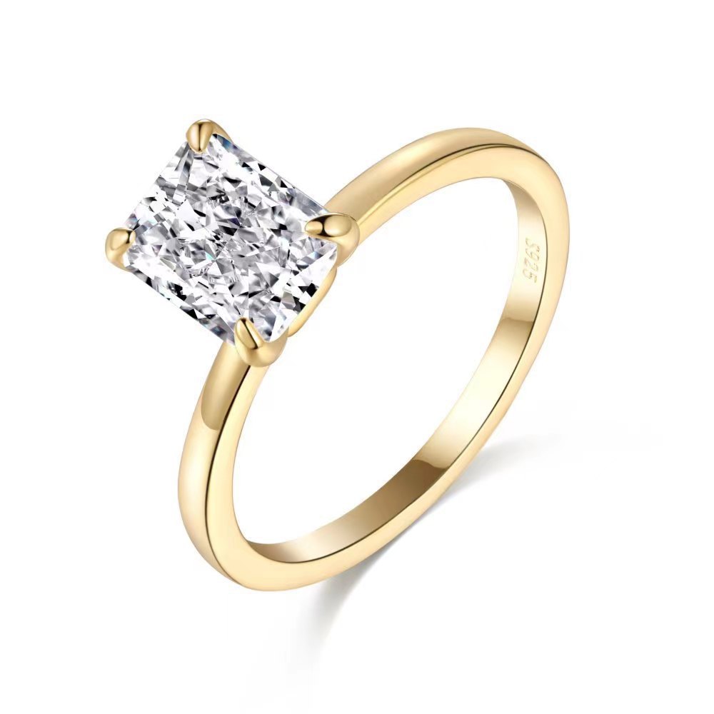 2025 Handmade Elegant Wedding Rings Lady Fine Jewelry Real 100% 925 Sterlig Silver Solitaire Radiant Cut White Moissanite Diamond Women Engagement Ban