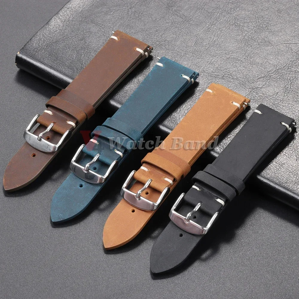 18mm 20mm 22mm 24mm 21mm Watch Straps Business Men Women Bands Retro Brown Cowhide Genuine Leather Strap Oil Wax Discoloration 241230