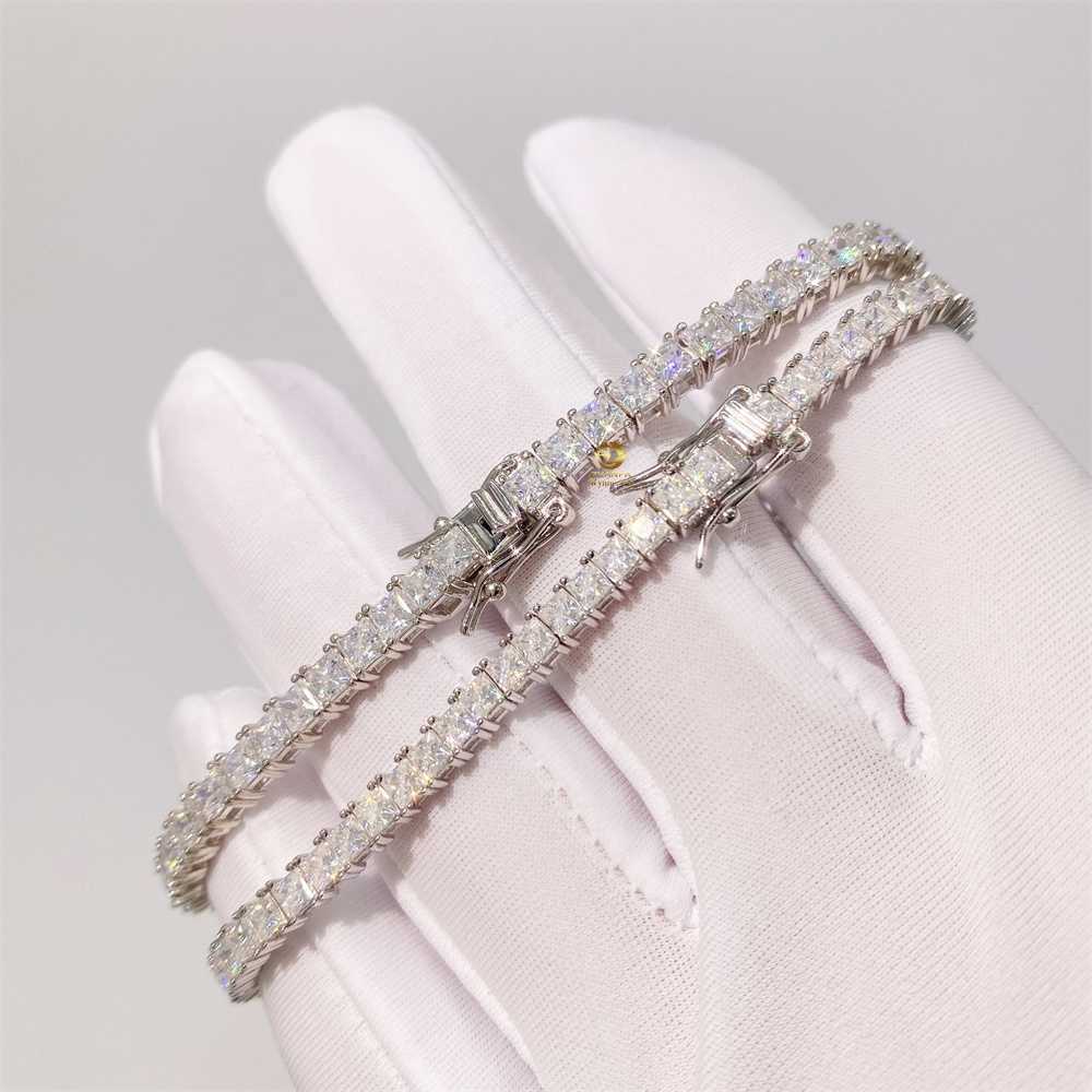 Large Stock Iced Out 2.5mm/3mm Princess Moissanite Diamond 925 Sterling Silver Tennis Bracelet