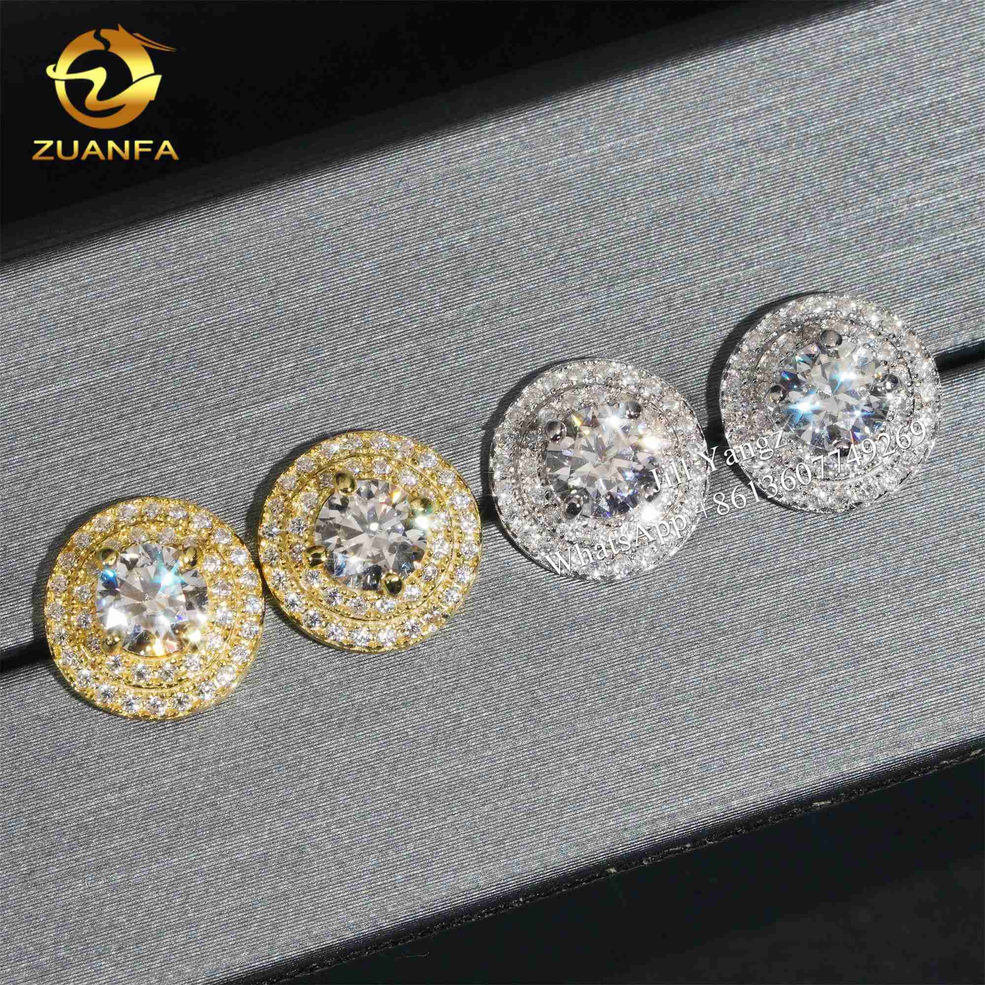 925 Sterling Silver VVS Moissanite Circle Stud Earrings Factory Wholesale White Gold Plated Ear Studs