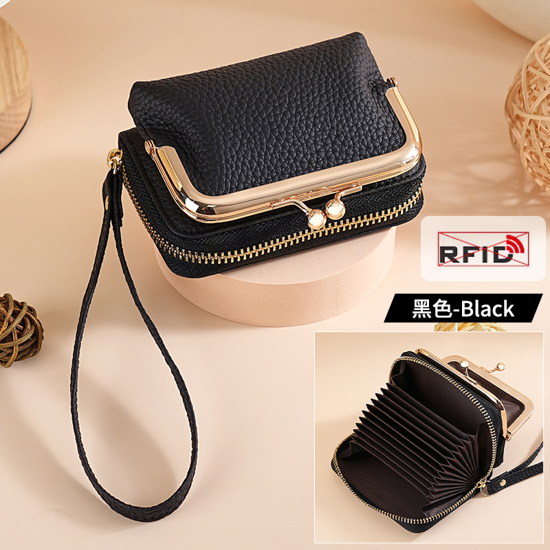 New Design Leather Card Bag Women's Fashion Portable Wrist Cowhide Credit Card Holder Change Bag