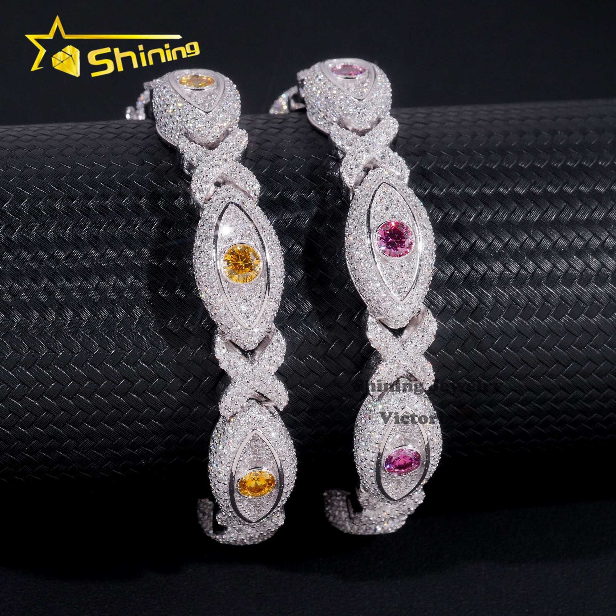 Hip Hop Jewelry Hot Style Eyes Design Cuban Chain Sterling Silver 925 Mutil-color Moissanite Luxury Cuban Link Chain