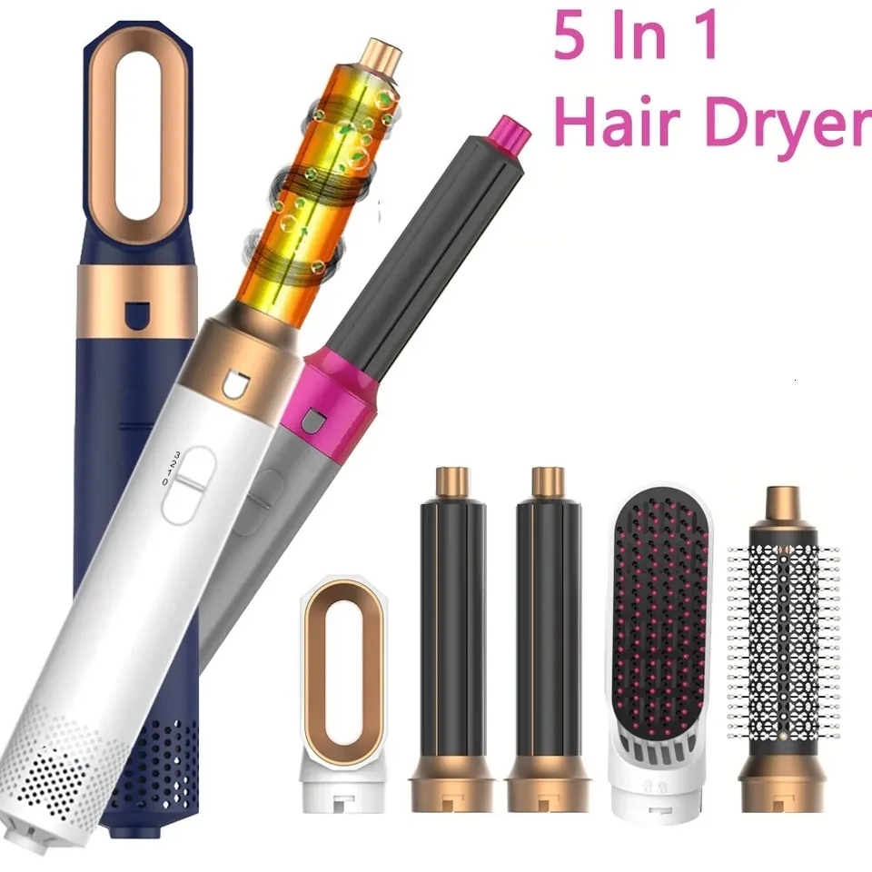 5 In 1 Hair Dryer Curler Set Upgraded Negative Ions Hair Dryer Hot Comb Brush Curg Iron Air Wraps