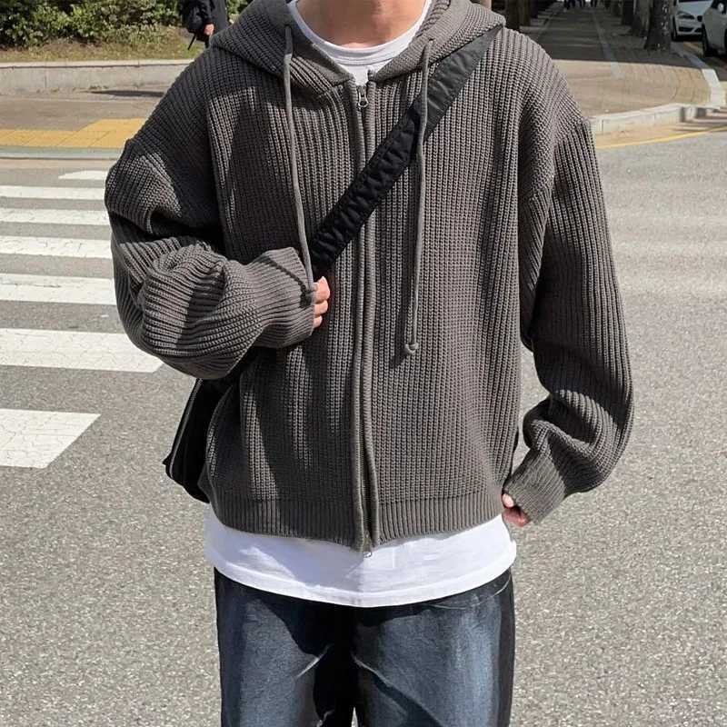 High Quality Hat knitted sweater mens autumn and winter cardigan sweater zipper sweater mens fashion clothing Japanese style street clothing casual ja