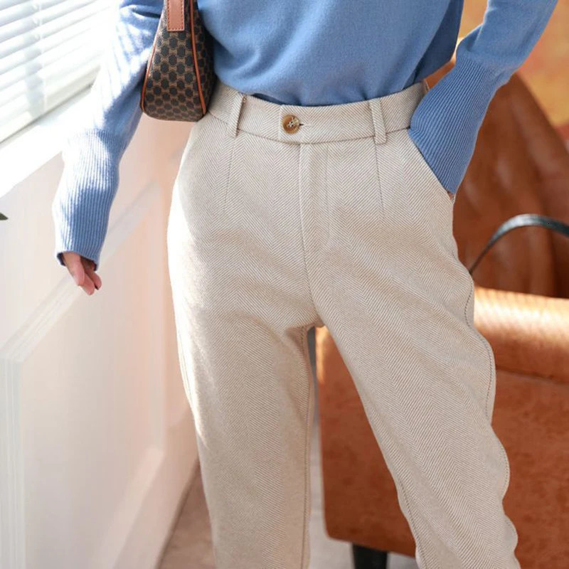 High Waist Women Suit Pants Office Ladies Harem Pencil Korean Fashion Trousers Casual Button Loose Female Khaki 241231