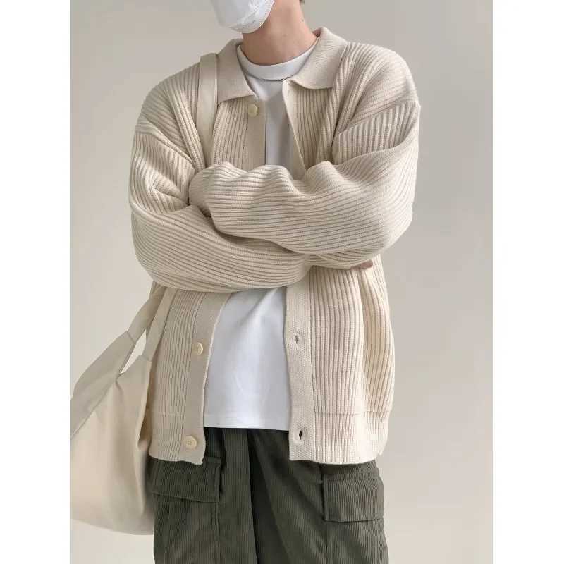 High Quality Korean style solid color loose thick sweater autumn and winter coat mens lazy style Harajuku casual fashion knitted cardigan T250102