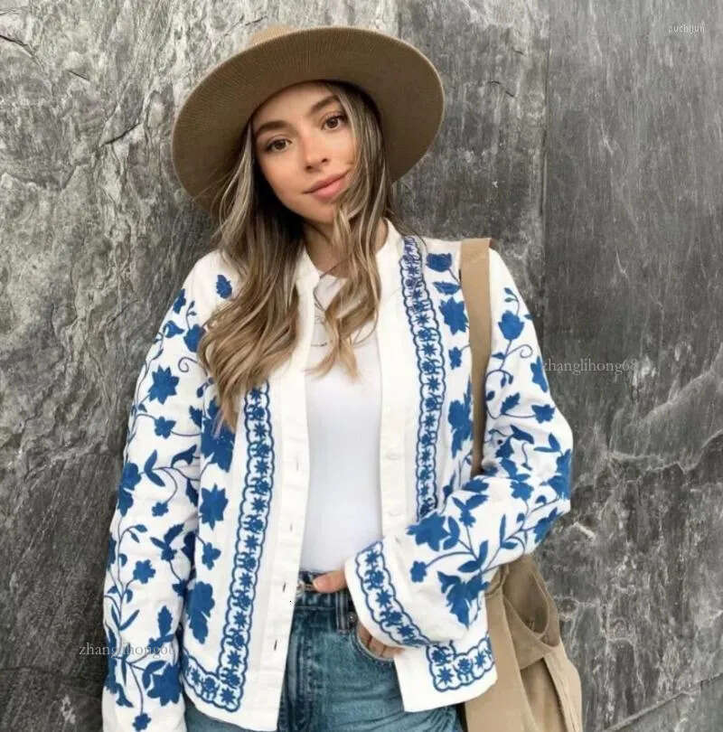 Women's Blouses Women's & Shirts 2022 Elegant Womens Autumn Blouse Coat Fashion Linen Embroidered Floral Vintage Women Shirt Long