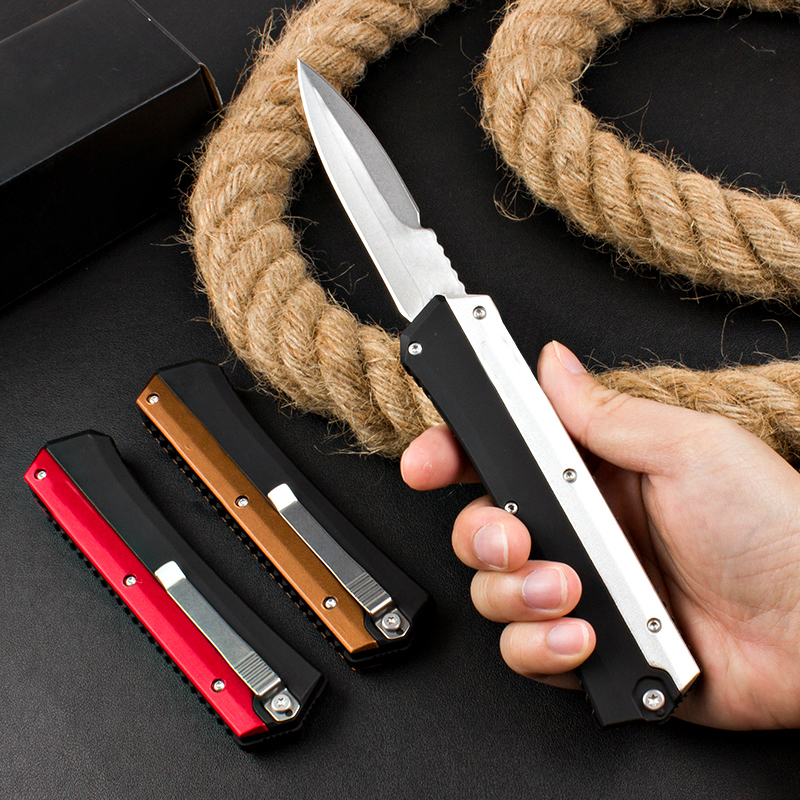 Top Quality Tactical Knife 5Cr15Mov Double Edge Stone Wash Blade Two-tone Zn-al Alloy Handle 3-sided Switch EDC Pocket Knives With Nylon Bag