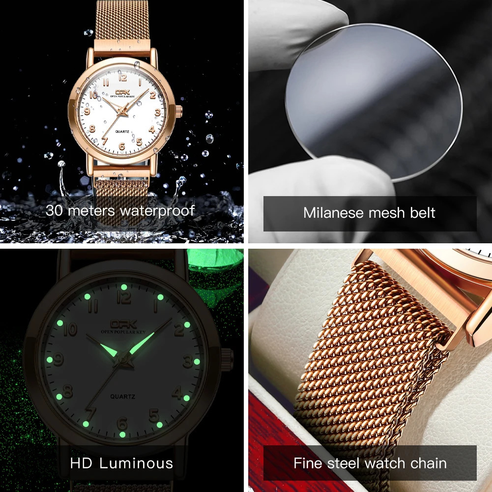 OPK 8115 Womens Watches Simple Fashion Oirginal Wristwatch for Female Stainless Steel Mesh Strap Waterproof Luminous Reloj 241225