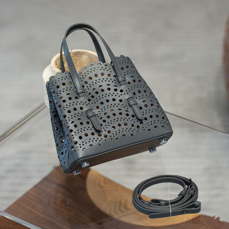 Bag New Niche Design Flower Leather Tote Single Shoulder Hollowed Out Vegetable Basket Mina Women's Bag, Cowhide Crossbody Bag